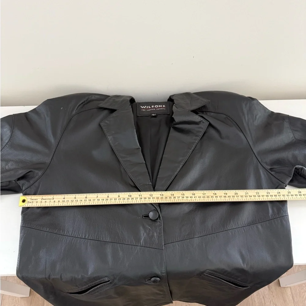 Wilsons Leather Mens Black Leather Jacket Large Button Front Car Coat